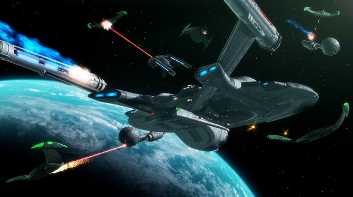 battle, space, Star Trek, USS Enterprise spaceship