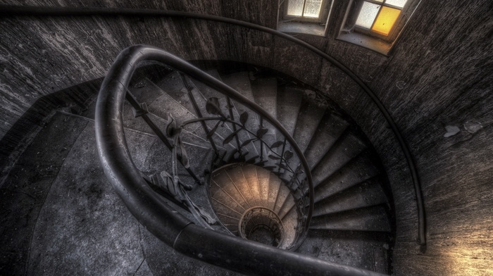 building, abandoned, architecture, stairs, staircase, interiors, window, HDR