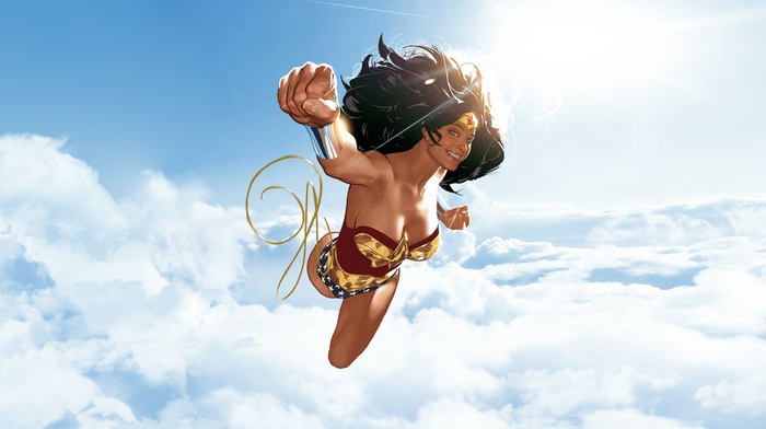 Wonder Woman, clouds, superhero, Adam Hughes, DC Comics, illustration