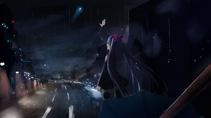 Vocaloid, anime, crying, Hatsune Miku, rain