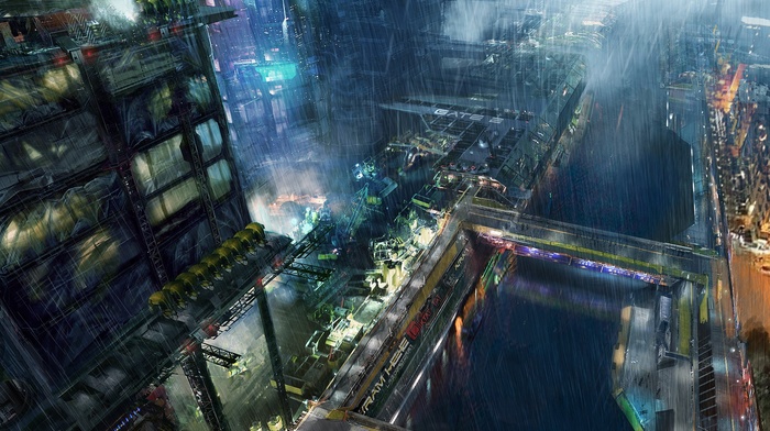 cyberpunk, rain, fantasy art