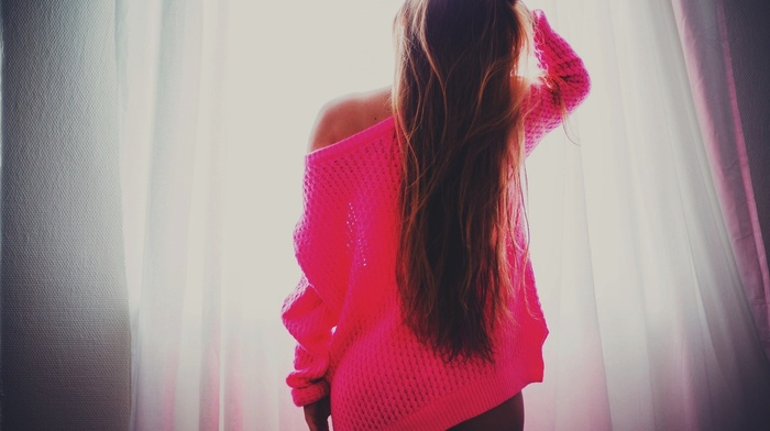 long hair, girl, filter, brunette, pink tops