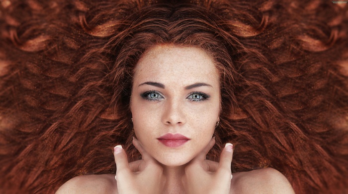 model, girl, redhead, long hair, face