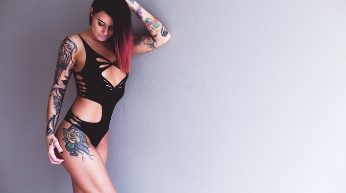 ass, girl, tattoo, walls, lingerie