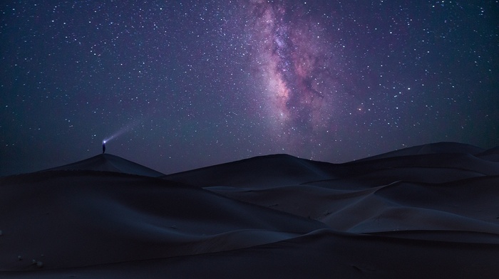 long exposure, dune, starry night, Milky Way, space, Sahara, landscape, nature, desert