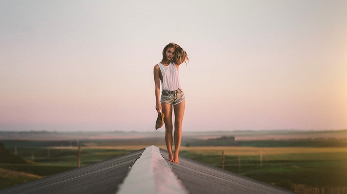 jean shorts, hands in hair, girl