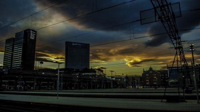 city, building, Oslo, sunset, train station