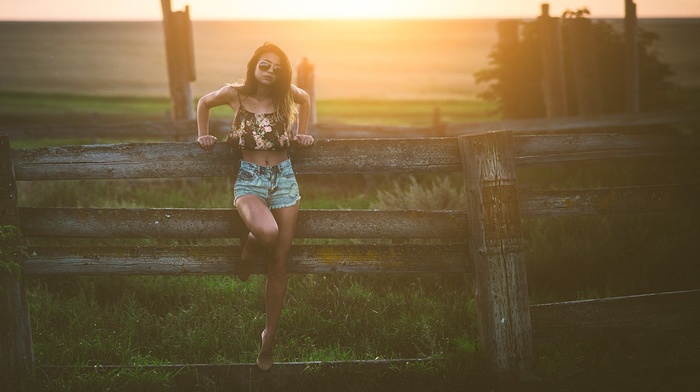 girl with glasses, girl, sunset, jean shorts