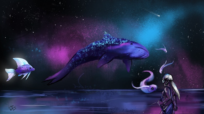 space, fish, fantasy art, science fiction, whale