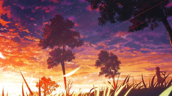 anime, sunset, sky