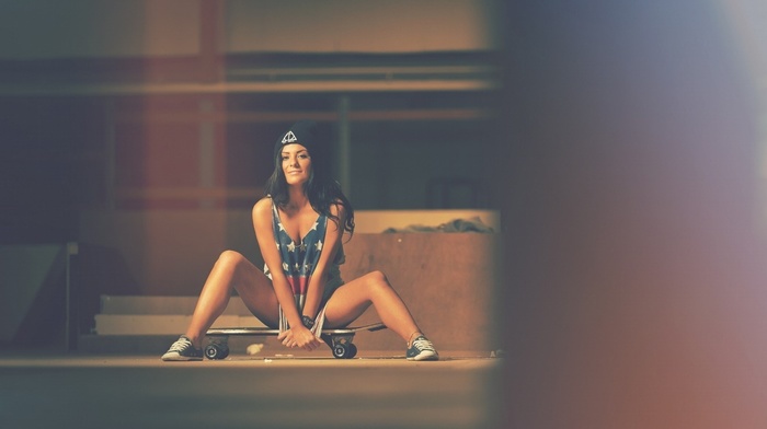 skateboard, sitting, girl