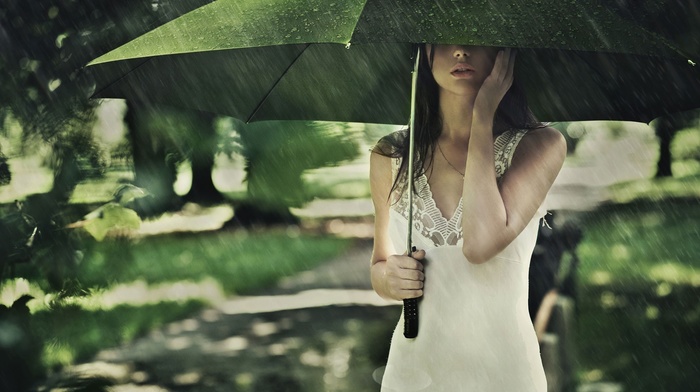 rain, umbrella, girl