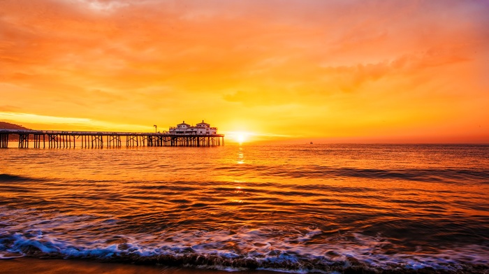 pier, sunset, sea, landscape