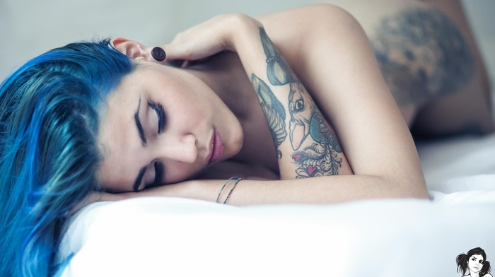 Mendacia Suicide, model, tattoo, Suicide Girls, girl, blue hair, dyed hair