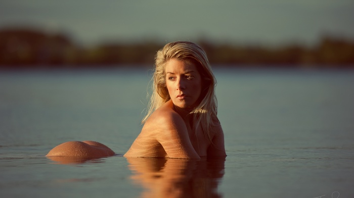 wet body, river, blonde, girl, ass, nude