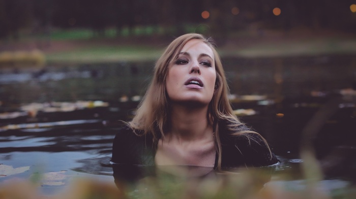 water, girl, wet body, open mouth, blonde, river