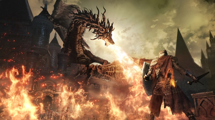 fire, dragon, knights, Dark Souls, video games, Dark Souls III