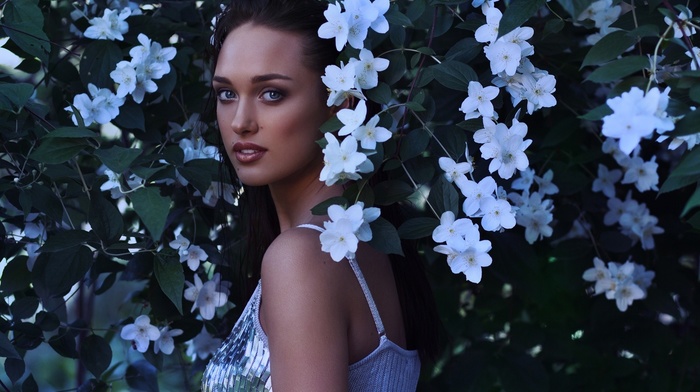 flowers, girl, portrait, face