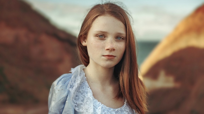 portrait, redhead, face, girl