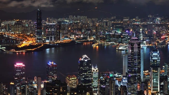 Hong Kong, lights, skyscraper, cityscape