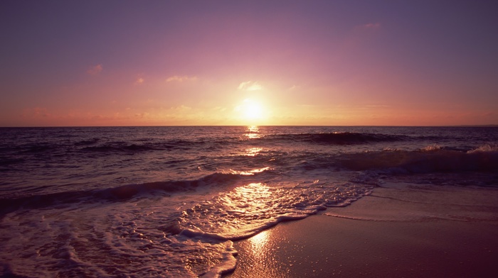 sunset, nature, landscape, beach, water, sea, waves
