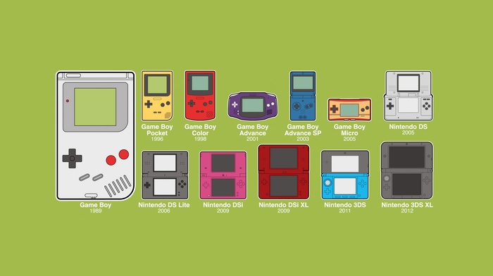 minimalism, consoles, GameBoy, Nintendo, evolution