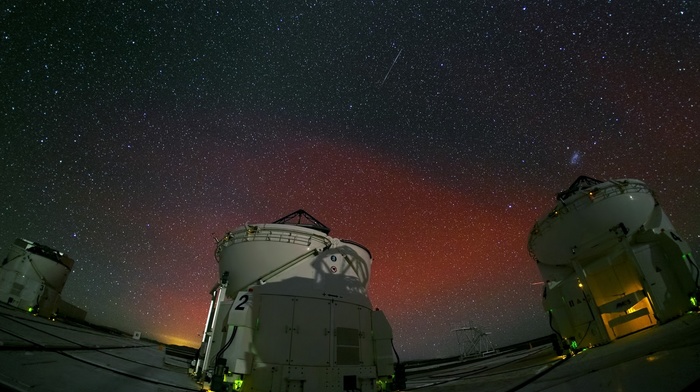landscape, shooting stars, starry night, long exposure, technology, space, Chile, ALMA Observatory, Atacama Desert