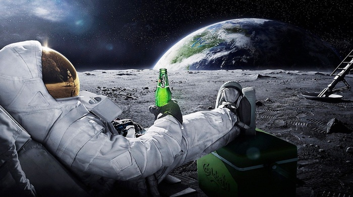 Earth, beer, moon, astronaut, space