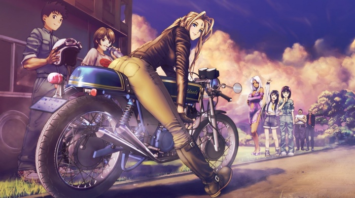 Ah My Goddess, motorcycle, anime girls