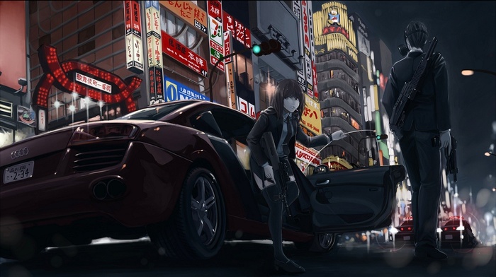 anime girls, car