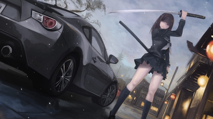 anime girls, car