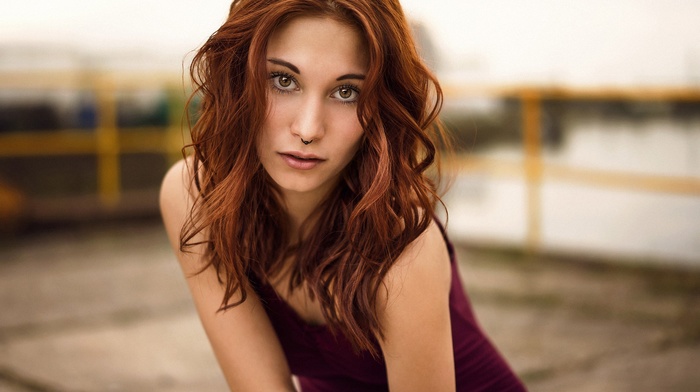 nose rings, face, model, tattoo, girl, redhead, Victoria Ryzhevolosaya, portrait