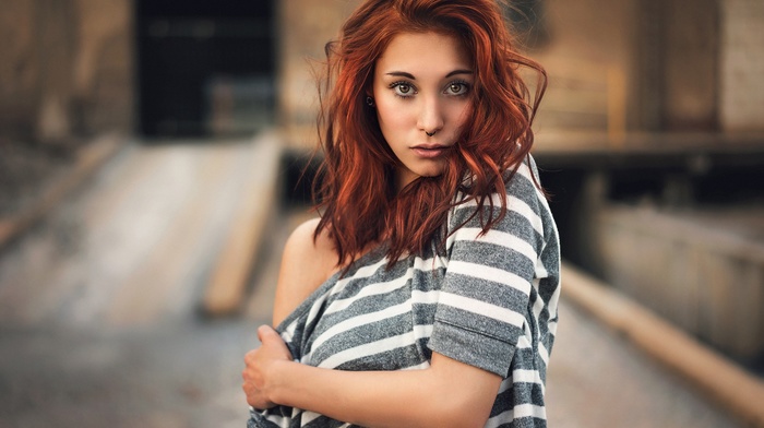 tattoo, redhead, portrait, girl, model, hazel eyes, nose rings, Victoria Ryzhevolosaya, face