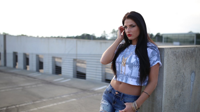 torn jeans, model, girl, hands in hair