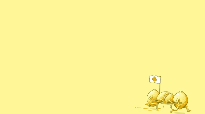 running, lemons, doctors, yellow background, wounds, flag, humor, fruit, digital art, minimalism