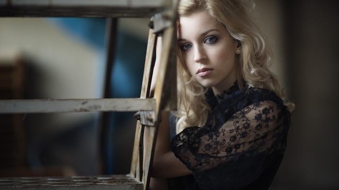 blonde, portrait, girl, face