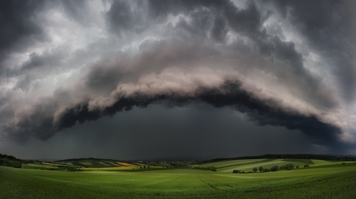 thunder, hill, field, landscape, tornado, storm, clouds, Supercell, nature