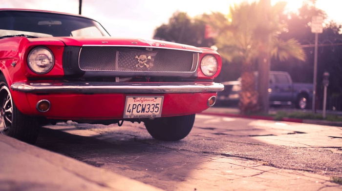 Ford, car, skull, red, Ford Mustang