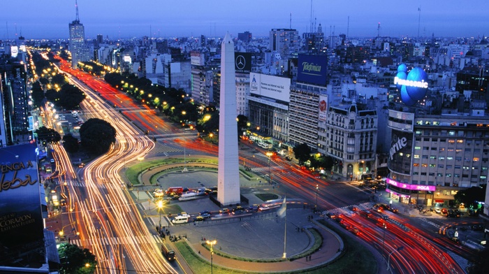 Buenos Aires, city, long exposure, Obelisco de Buenos Aires, light trails, monuments, Argentina