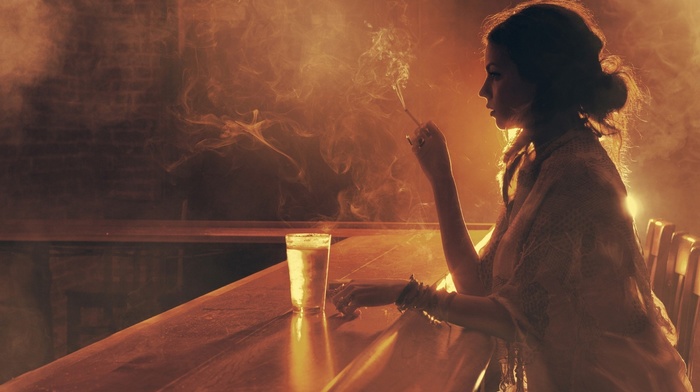 sepia, girl, bars, smoking