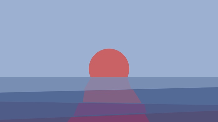 Sun, sunset, reflection, digital art, sea, minimalism, horizon