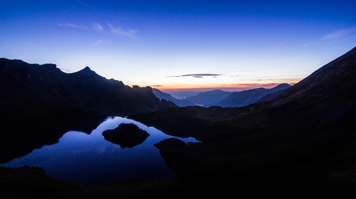 mountain, valley, landscape, sunset