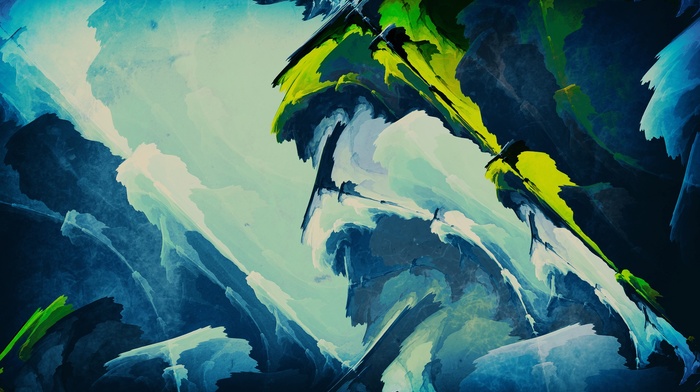 blue, green, fractal, edited, abstract, digital art
