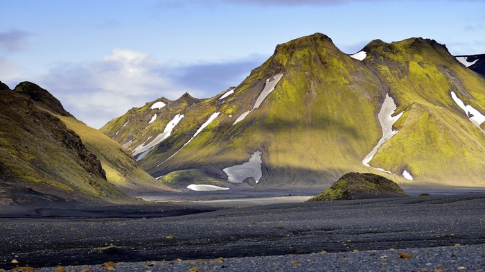 rock, mountain, Iceland, clouds, landscape, nature, snow