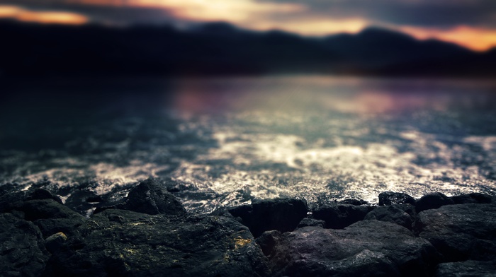 depth of field, rock, mountain, macro, sea