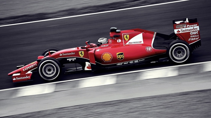 Ferrari F1, SF15 T, Kimi Raikkonen, black and red, sports, race cars, selective coloring