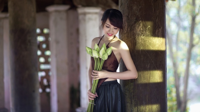 Asian, flowers, girl