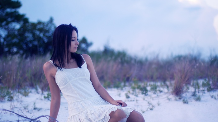 dress, sitting, looking away, girl