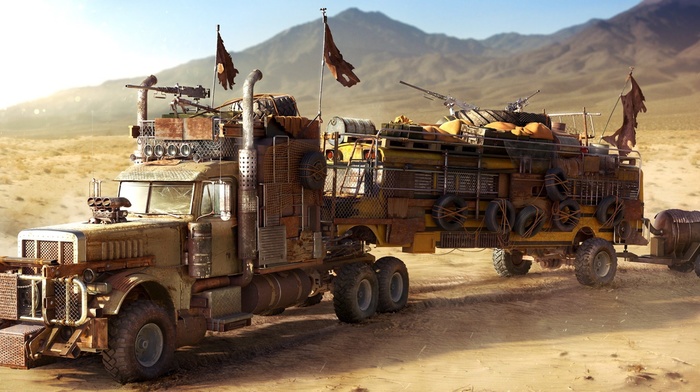 vehicle, artwork, digital art, trucks, apocalyptic, Mad Max