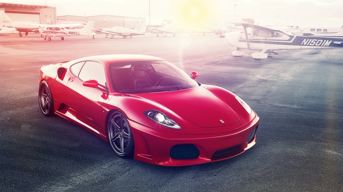 car, sunset, Ferrari, Ferrari 430, selective coloring